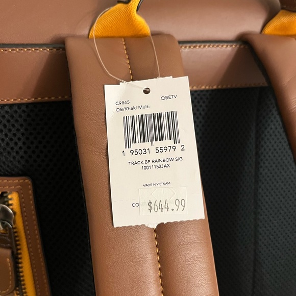 New Coach C9845 Track Backpack In Rainbow Signature Canvas In Gunmetal/Khaki - Picture 9 of 14